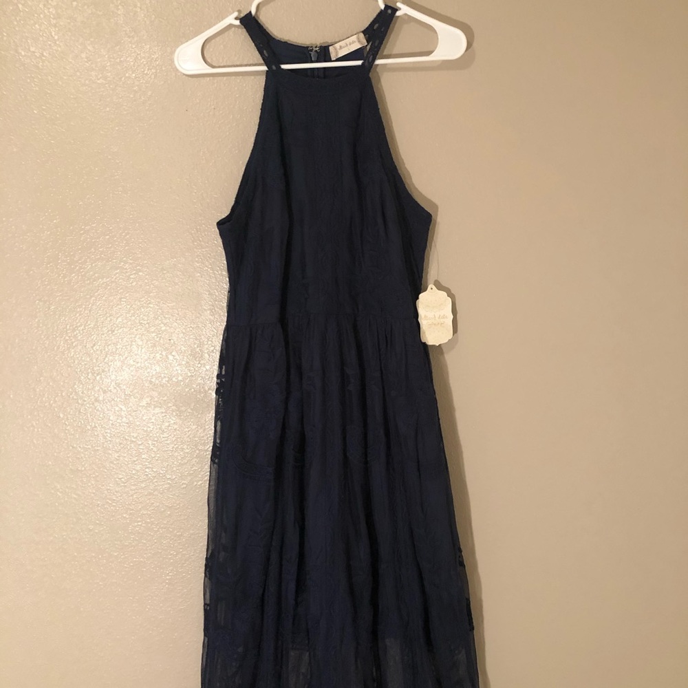 NWOT Navy Altar’d State Haltered Lace Maxi Dress - Picture 2 of 11